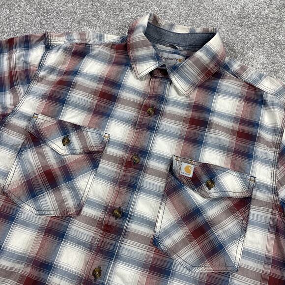 Carhartt Button Up Shirt Mens Large Relaxed Fit Plaid Short Sleeve Outdoors - Picture 1 of 9